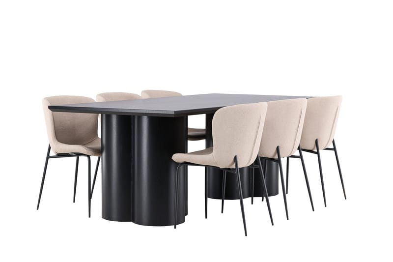 Spisegruppe Venture Home Olivia spisegruppe 210 cm rektangulær med 6 Modesto stole Sort/Beige/Sort - Møbler - Borde - Spisebordssæt