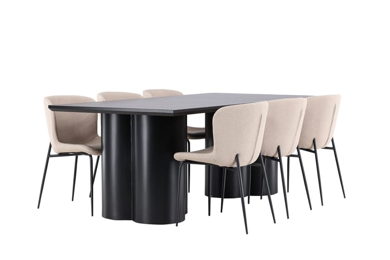 Spisegruppe Venture Home Olivia spisegruppe 210 cm rektangulær med 6 Modesto stole Sort/Beige/Sort - Møbler - Borde - Spisebordssæt