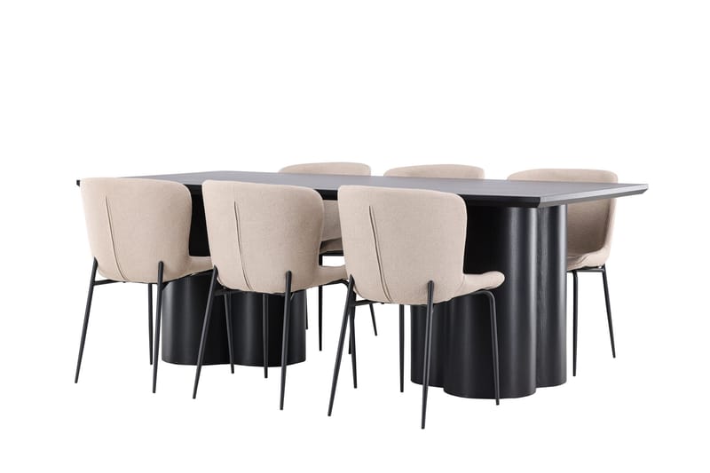 Spisegruppe Venture Home Olivia spisegruppe 210 cm rektangulær med 6 Modesto stole Sort/Beige/Sort - Møbler - Borde - Spisebordssæt