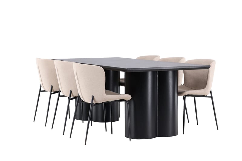 Spisegruppe Venture Home Olivia spisegruppe 210 cm rektangulær med 6 Modesto stole Sort/Beige/Sort - Møbler - Borde - Spisebordssæt