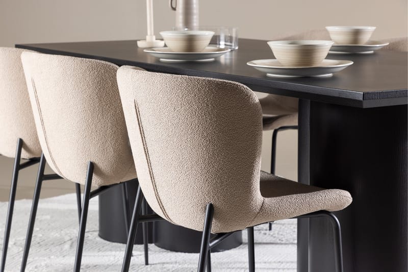 Spisegruppe Venture Home Olivia spisegruppe 210 cm rektangulær med 6 Modesto stole Sort/Beige/Sort - Møbler - Borde - Spisebordssæt