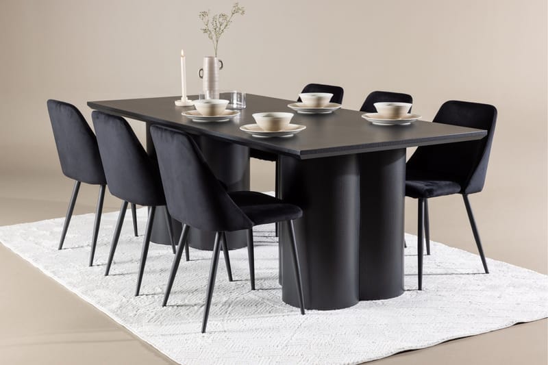 Spisegruppe Venture Home Olivia spisegruppe 210 cm rektangulær med 6 Night stole Sort/Sort/Sort - Møbler - Borde - Spisebordssæt
