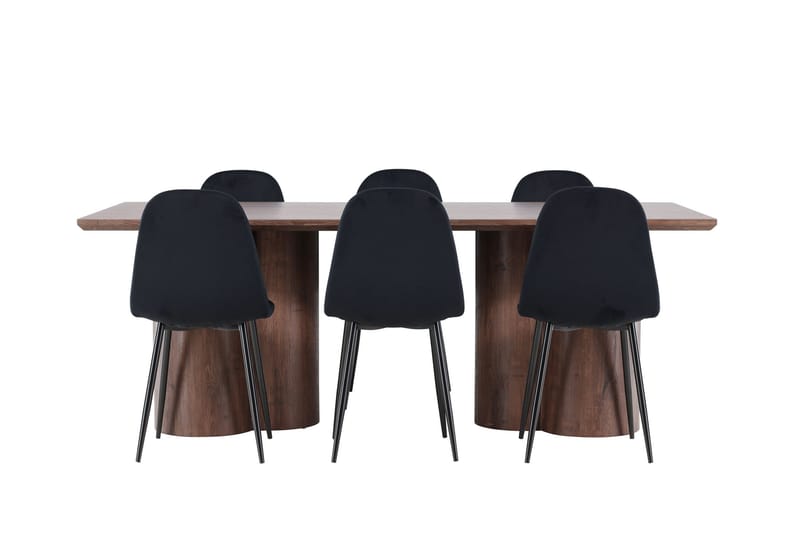 Spisegruppe Venture Home Olivia spisegruppe 210 cm rektangulær med 6 Polar-stole Mokka/Sort/Sort - Møbler - Borde - Spisebordssæt