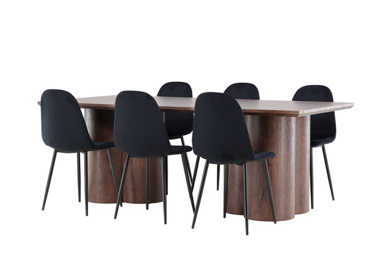Spisegruppe Venture Home Olivia spisegruppe 210 cm rektangulær med 6 Polar-stole Mokka/Sort/Sort - Møbler - Borde - Spisebordssæt