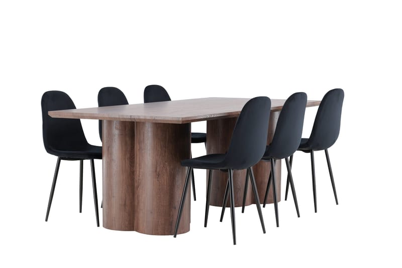 Spisegruppe Venture Home Olivia spisegruppe 210 cm rektangulær med 6 Polar-stole Mokka/Sort/Sort - Møbler - Borde - Spisebordssæt