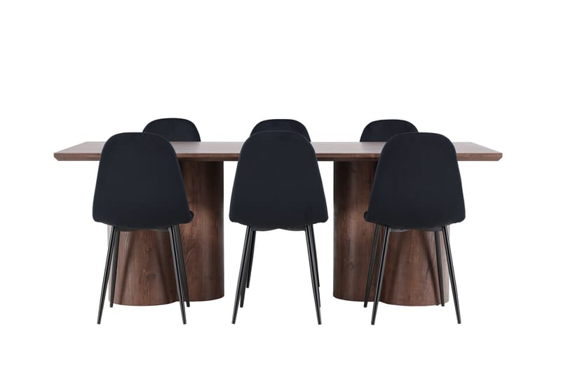 Spisegruppe Venture Home Olivia spisegruppe 210 cm rektangulær med 6 Polar-stole Mokka/Sort/Sort - Møbler - Borde - Spisebordssæt