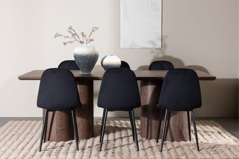 Spisegruppe Venture Home Olivia spisegruppe 210 cm rektangulær med 6 Polar-stole Mokka/Sort/Sort - Møbler - Borde - Spisebordssæt