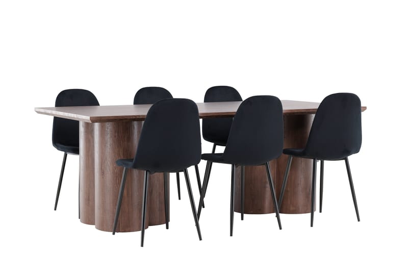 Spisegruppe Venture Home Olivia spisegruppe 210 cm rektangulær med 6 Polar-stole Mokka/Sort/Sort - Møbler - Borde - Spisebordssæt