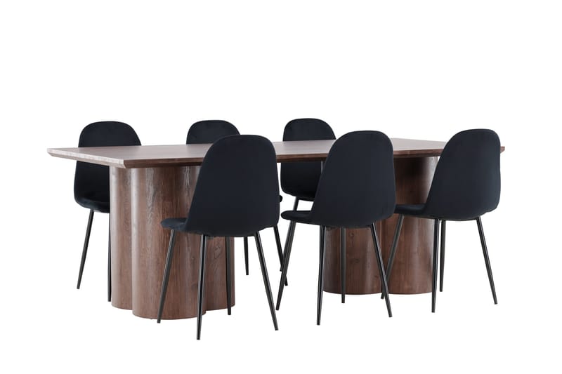 Spisegruppe Venture Home Olivia spisegruppe 210 cm rektangulær med 6 Polar-stole Mokka/Sort/Sort - Møbler - Borde - Spisebordssæt