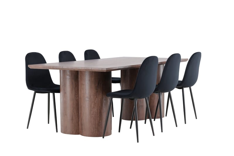 Spisegruppe Venture Home Olivia spisegruppe 210 cm rektangulær med 6 Polar-stole Mokka/Sort/Sort - Møbler - Borde - Spisebordssæt