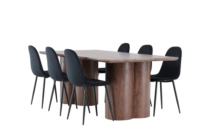 Spisegruppe Venture Home Olivia spisegruppe 210 cm rektangulær med 6 Polar-stole Mokka/Sort/Sort, undefined