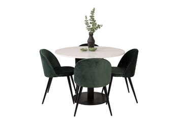 Spisegruppe Venture Home Razzia spisegruppe 106 cm rund med 4 Velvet-stole Sort/Grøn - Møbler - Borde - Spisebordssæt