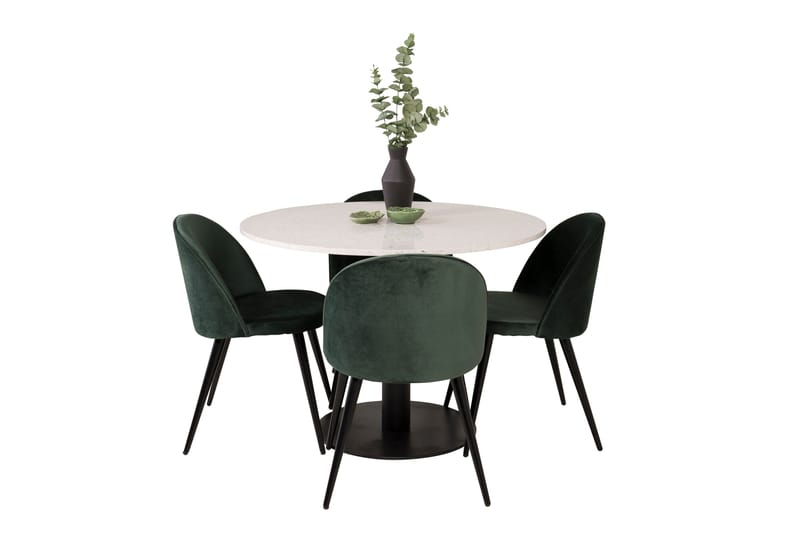 Spisegruppe Venture Home Razzia spisegruppe 106 cm rund med 4 Velvet-stole Sort/Grøn - Møbler - Borde - Spisebordssæt