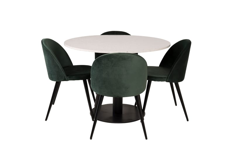 Spisegruppe Venture Home Razzia spisegruppe 106 cm rund med 4 Velvet-stole Sort/Grøn