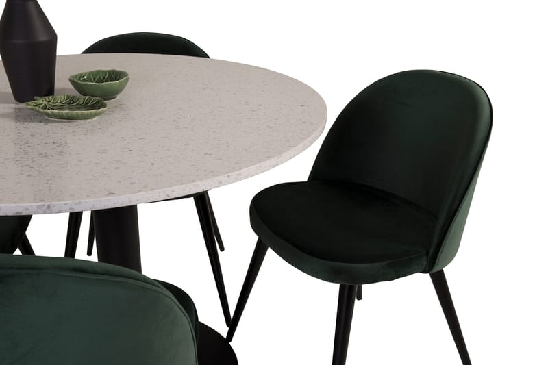 Spisegruppe Venture Home Razzia spisegruppe 106 cm rund med 4 Velvet-stole Sort/Grøn - Møbler - Borde - Spisebordssæt