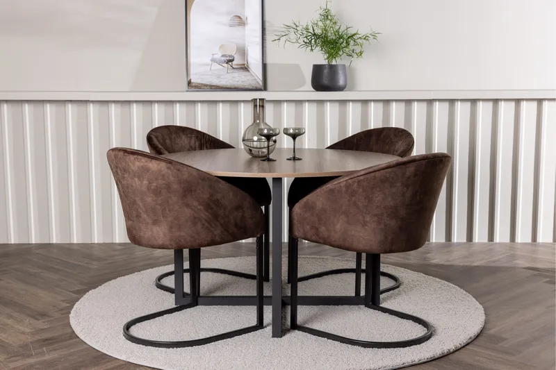 Spisegruppe Venture Home Silar spisegruppe 120 cm rund med 4 Evening-stole Valnød - Møbler - Borde - Spisebordssæt