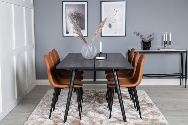 Spisegruppe Venture Home Sleek spisegruppe udtrækbar 195 cm rektangulær med 6 Polar-stole Sort/Brun - Møbler - Borde - Spisebordssæt