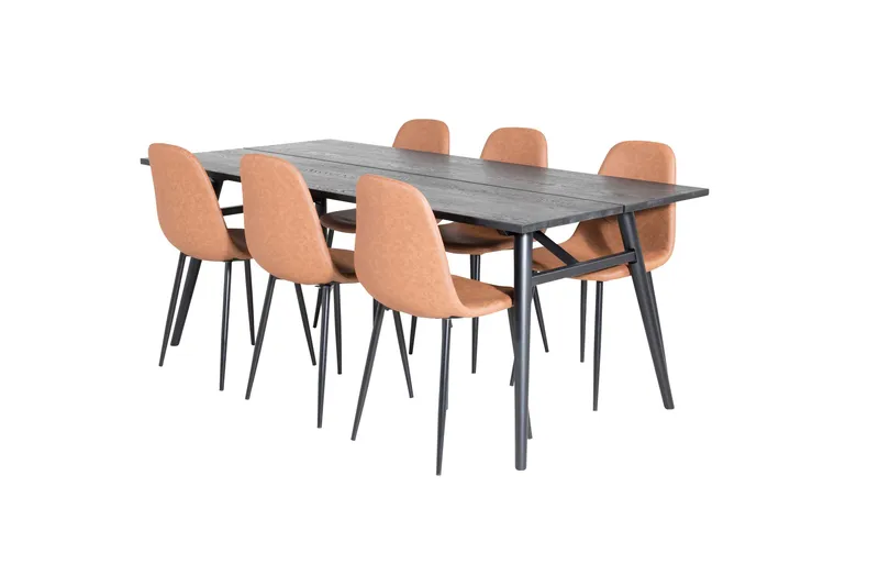 Spisegruppe Venture Home Sleek spisegruppe udtrækbar 195 cm rektangulær med 6 Polar-stole Sort/Brun - Møbler - Borde - Spisebordssæt