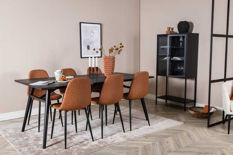 Spisegruppe Venture Home Sleek spisegruppe udtrækbar 195 cm rektangulær med 6 Polar-stole Sort/Brun - Møbler - Borde - Spisebordssæt