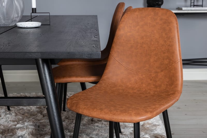 Spisegruppe Venture Home Sleek spisegruppe udtrækbar 195 cm rektangulær med 6 Polar-stole Sort/Brun - Møbler - Borde - Spisebordssæt