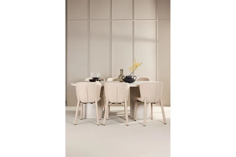 Spisegruppe Venture Home Spisegruppe Venture Home Narvik 100x200 cm beige med 6 stk. Astoria-stole beige Beige - Møbler - Borde - Spisebordssæt