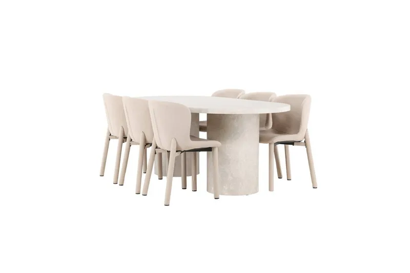 Spisegruppe Venture Home Spisegruppe Venture Home Narvik 100x200 cm beige med 6 stk. Astoria-stole beige Beige - Møbler - Borde - Spisebordssæt