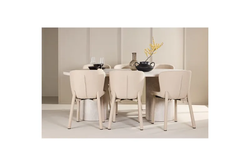 Spisegruppe Venture Home Spisegruppe Venture Home Narvik 100x200 cm beige med 6 stk. Astoria-stole beige Beige - Møbler - Borde - Spisebordssæt