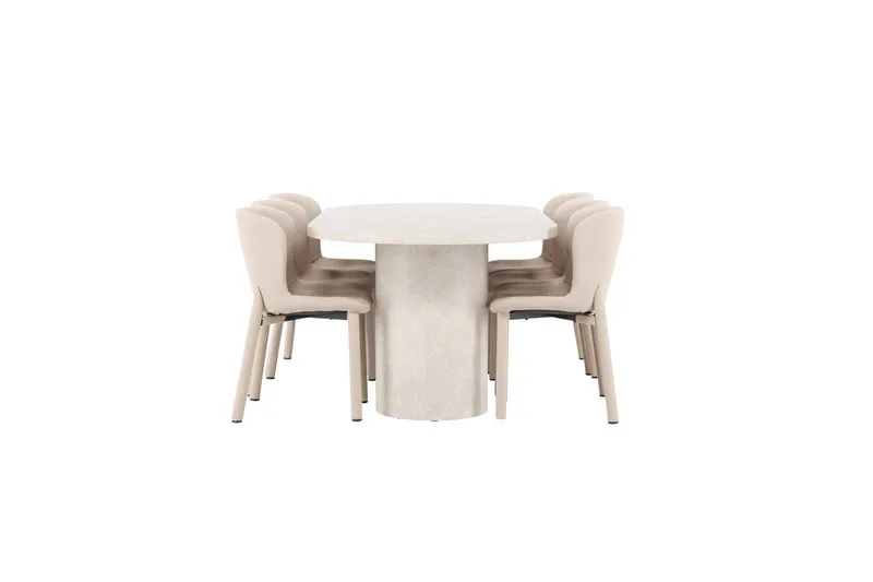 Spisegruppe Venture Home Spisegruppe Venture Home Narvik 100x200 cm beige med 6 stk. Astoria-stole beige Beige - Møbler - Borde - Spisebordssæt