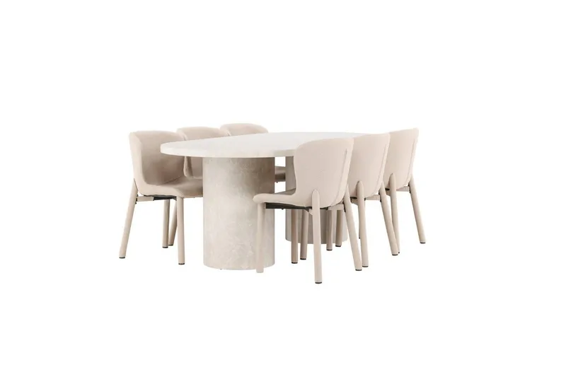 Spisegruppe Venture Home Spisegruppe Venture Home Narvik 100x200 cm beige med 6 stk. Astoria-stole beige Beige - Møbler - Borde - Spisebordssæt