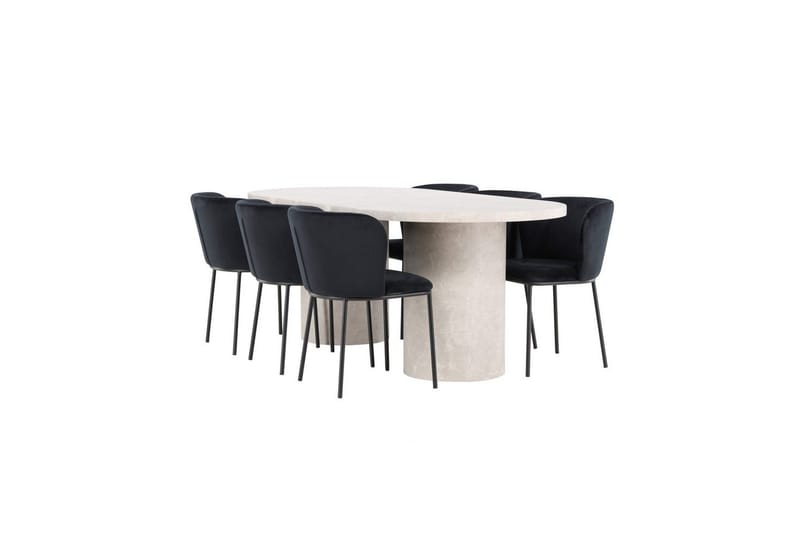 Spisegruppe Venture Home Spisegruppe Venture Home Narvik 100x200 cm beige med 6 stk. Edina-stole sorte Beige - Møbler - Borde - Spisebordssæt