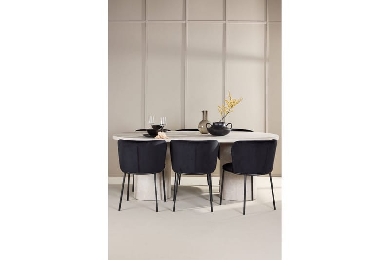 Spisegruppe Venture Home Spisegruppe Venture Home Narvik 100x200 cm beige med 6 stk. Edina-stole sorte Beige - Møbler - Borde - Spisebordssæt