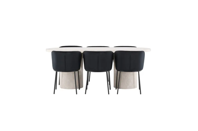 Spisegruppe Venture Home Spisegruppe Venture Home Narvik 100x200 cm beige med 6 stk. Edina-stole sorte Beige, undefined