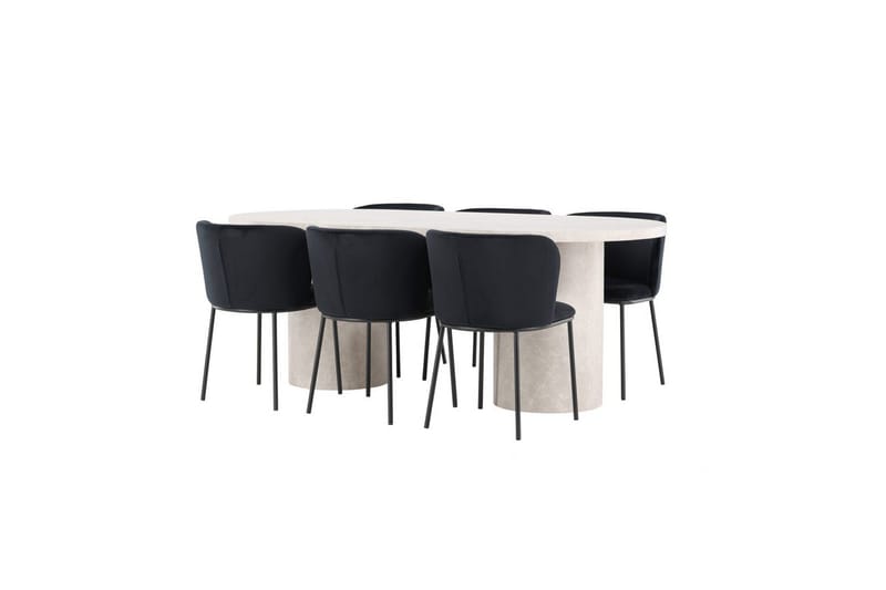 Spisegruppe Venture Home Spisegruppe Venture Home Narvik 100x200 cm beige med 6 stk. Edina-stole sorte Beige - Møbler - Borde - Spisebordssæt
