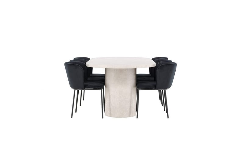 Spisegruppe Venture Home Spisegruppe Venture Home Narvik 100x200 cm beige med 6 stk. Edina-stole sorte Beige - Møbler - Borde - Spisebordssæt