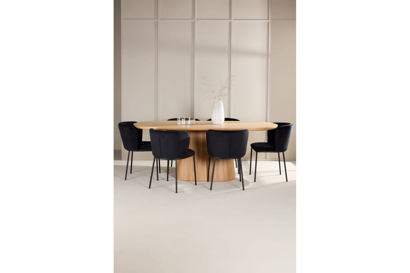Spisegruppe Venture Home Spisegruppe Venture Home Stjärnö 200x90 cm Natur med 6 stk. Edina-stole Sort Natur - Møbler - Borde - Spisebordssæt