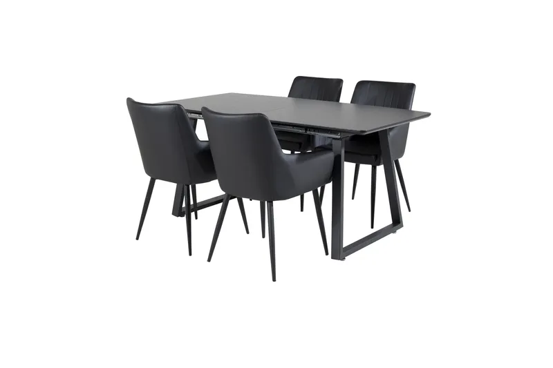 Spisegruppe Venture Home Zarzosa udtrækkelig spisegruppe 160 cm rektangulær med 4 Caspien-stole Sort - Møbler - Borde - Spisebordssæt