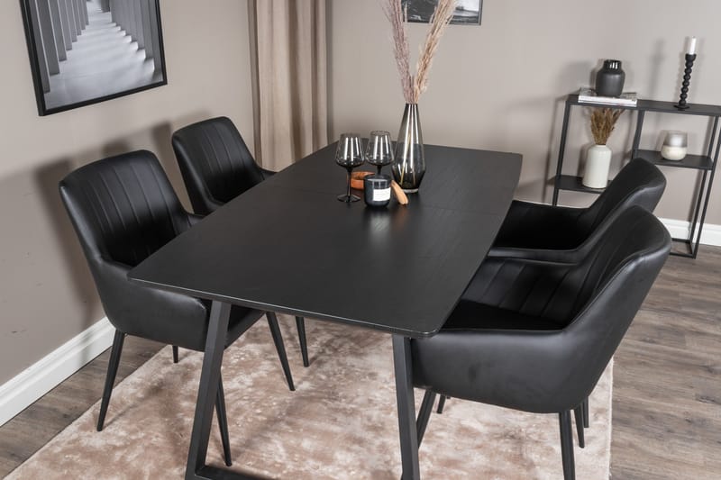 Spisegruppe Venture Home Zarzosa udtrækkelig spisegruppe 160 cm rektangulær med 4 Caspien-stole Sort - Møbler - Borde - Spisebordssæt