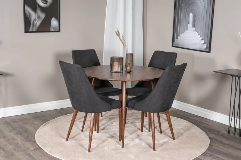 Spisegruppe Venture Home Plaza spisegruppe 100 cm rund med 4 Leone-stole Sort/Natur - Møbler - Borde - Spisebordssæt