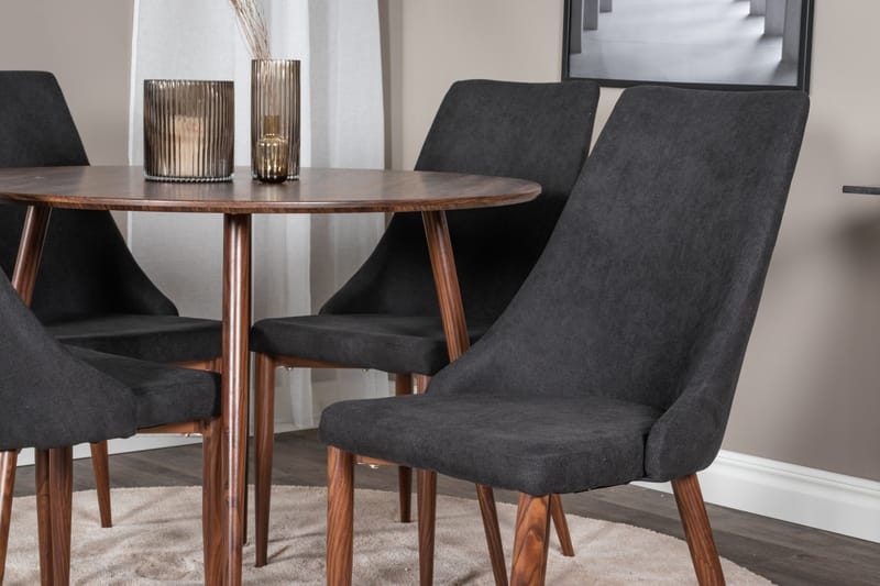 Spisegruppe Venture Home Plaza spisegruppe 100 cm rund med 4 Leone-stole Sort/Natur - Møbler - Borde - Spisebordssæt