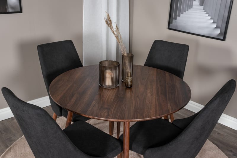 Spisegruppe Venture Home Plaza spisegruppe 100 cm rund med 4 Leone-stole Sort/Natur - Møbler - Borde - Spisebordssæt