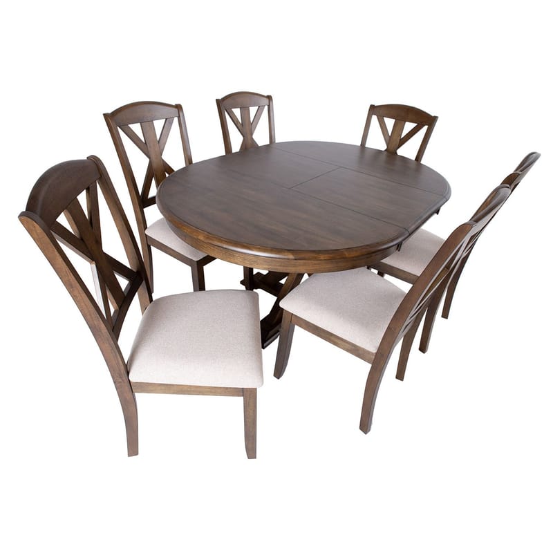 Spisestuesæt HOME4YOU James bord og 6 stole - Brun - Møbler - Borde - Spisebordssæt