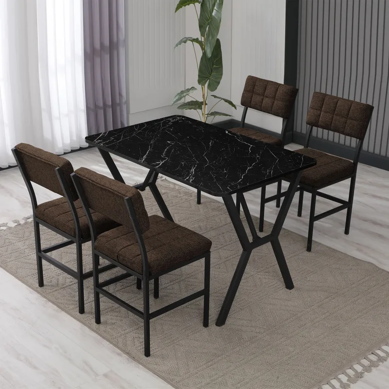 Stedum spisegruppe bord 110 cm + 4 stole - Brun og Sort - Møbler - Borde - Spisebordssæt