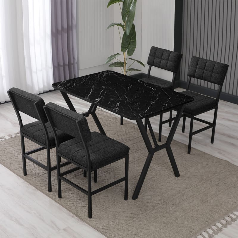 Stedum spisegruppe bord 110 cm + 4 stole - Antracit og Sort - Møbler - Borde - Spisebordssæt