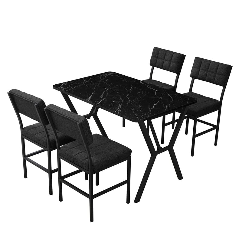 Stedum spisegruppe bord 110 cm + 4 stole - Antracit og Sort - Møbler - Borde - Spisebordssæt