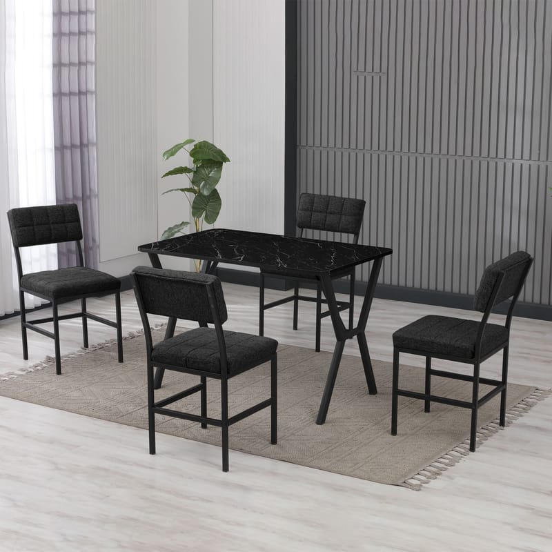 Stedum spisegruppe bord 110 cm + 4 stole - Antracit og Sort - Møbler - Borde - Spisebordssæt