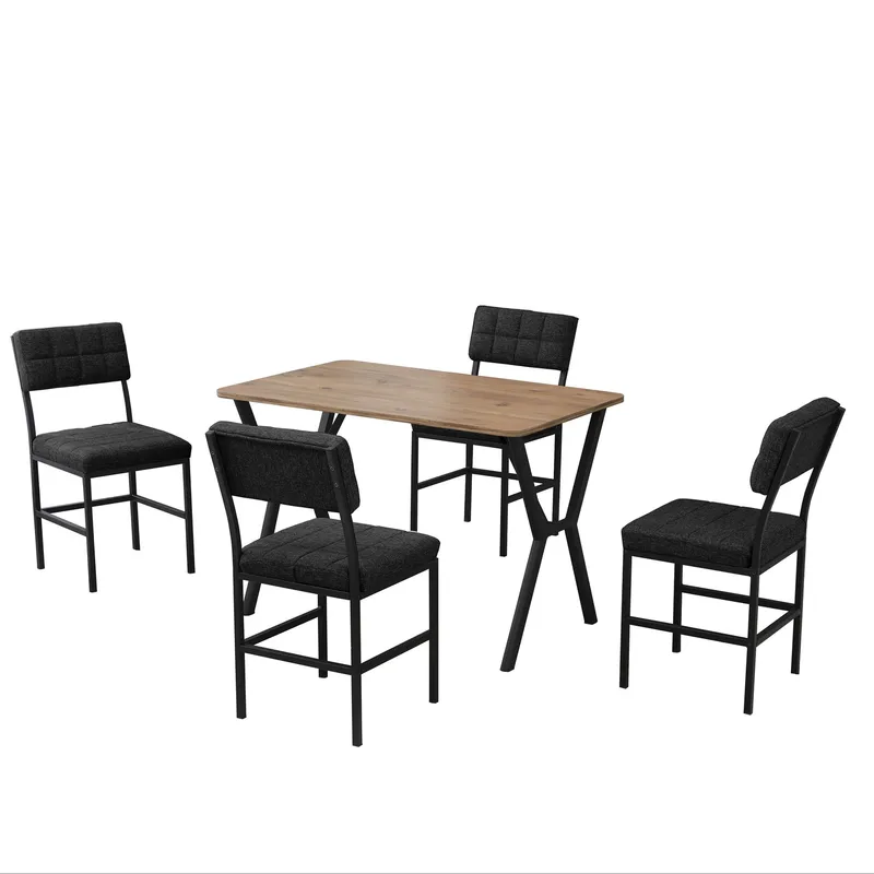 Stedum spisegruppe bord 110 cm + 4 stole, Antracit og Valnød