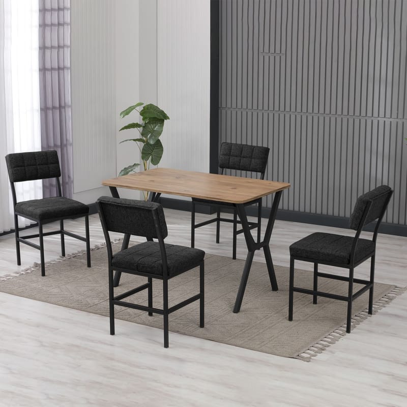 Stedum spisegruppe bord 110 cm + 4 stole - Antracit og Valnød - Møbler - Borde - Spisebordssæt