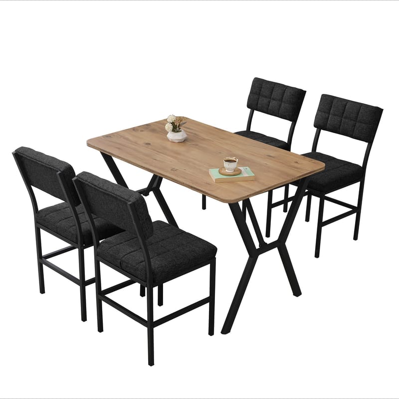 Stedum spisegruppe bord 110 cm + 4 stole - Antracit og Valnød - Møbler - Borde - Spisebordssæt