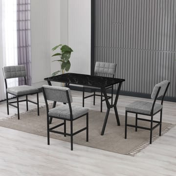Stedum spisegruppe bord 110 cm + 4 stole - Grå og Sort - Møbler - Borde - Spisebordssæt
