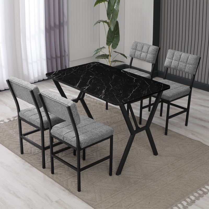 Stedum spisegruppe bord 110 cm + 4 stole - Grå og Sort - Møbler - Borde - Spisebordssæt